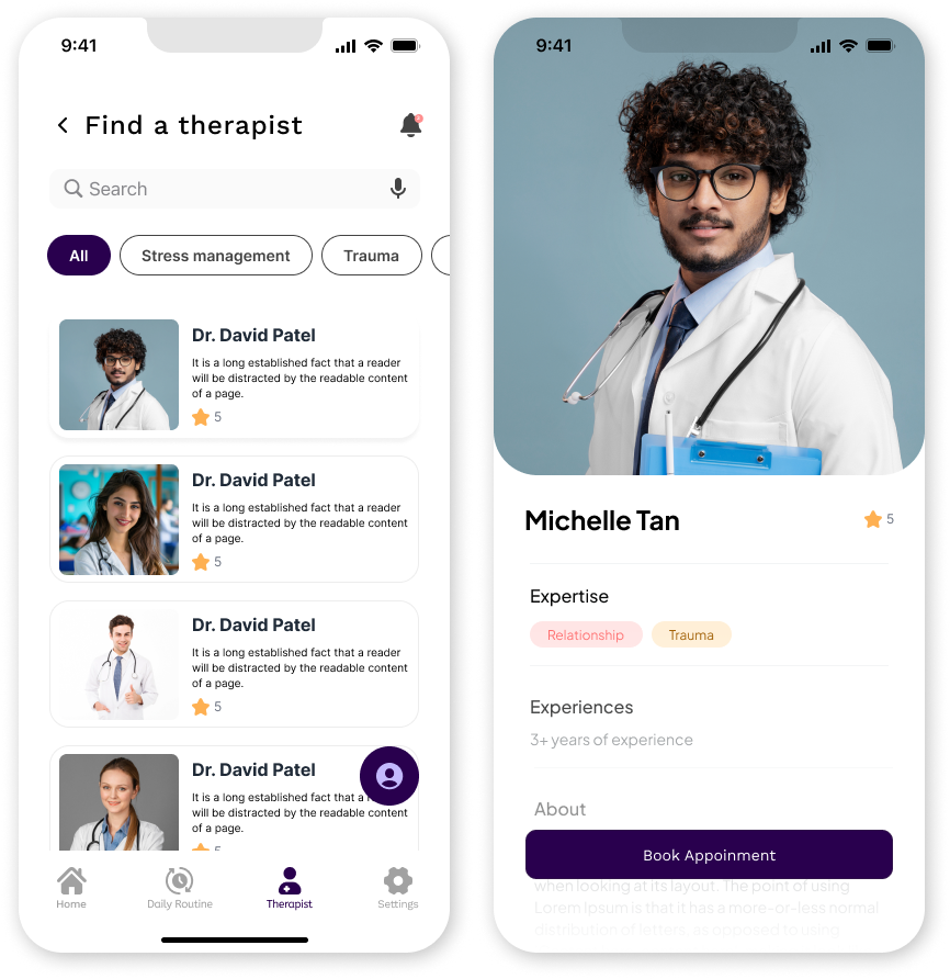 Therapist search and profile